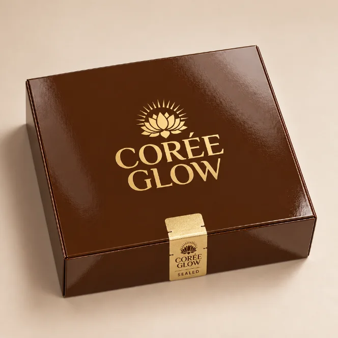 Coffret CORÉEGLOW scellé, brun et or